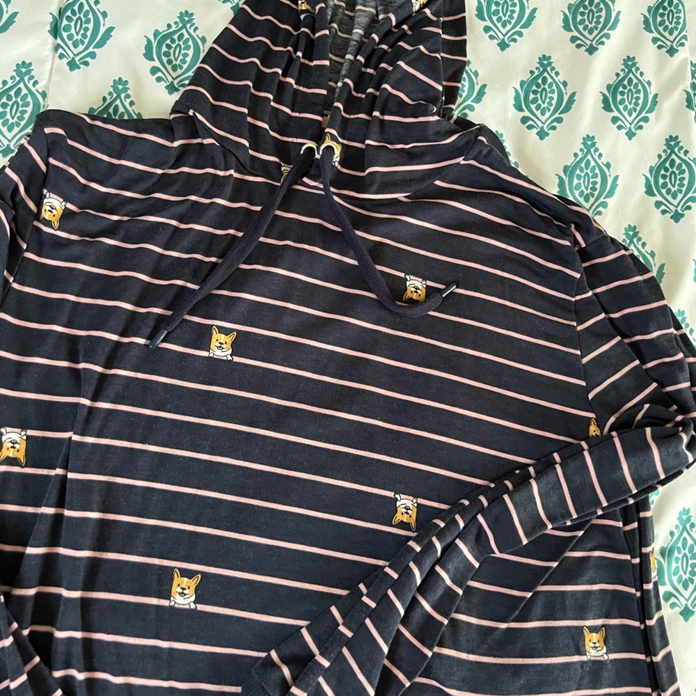 Striped Corgi Hoodie Long-Sleeved Shirt